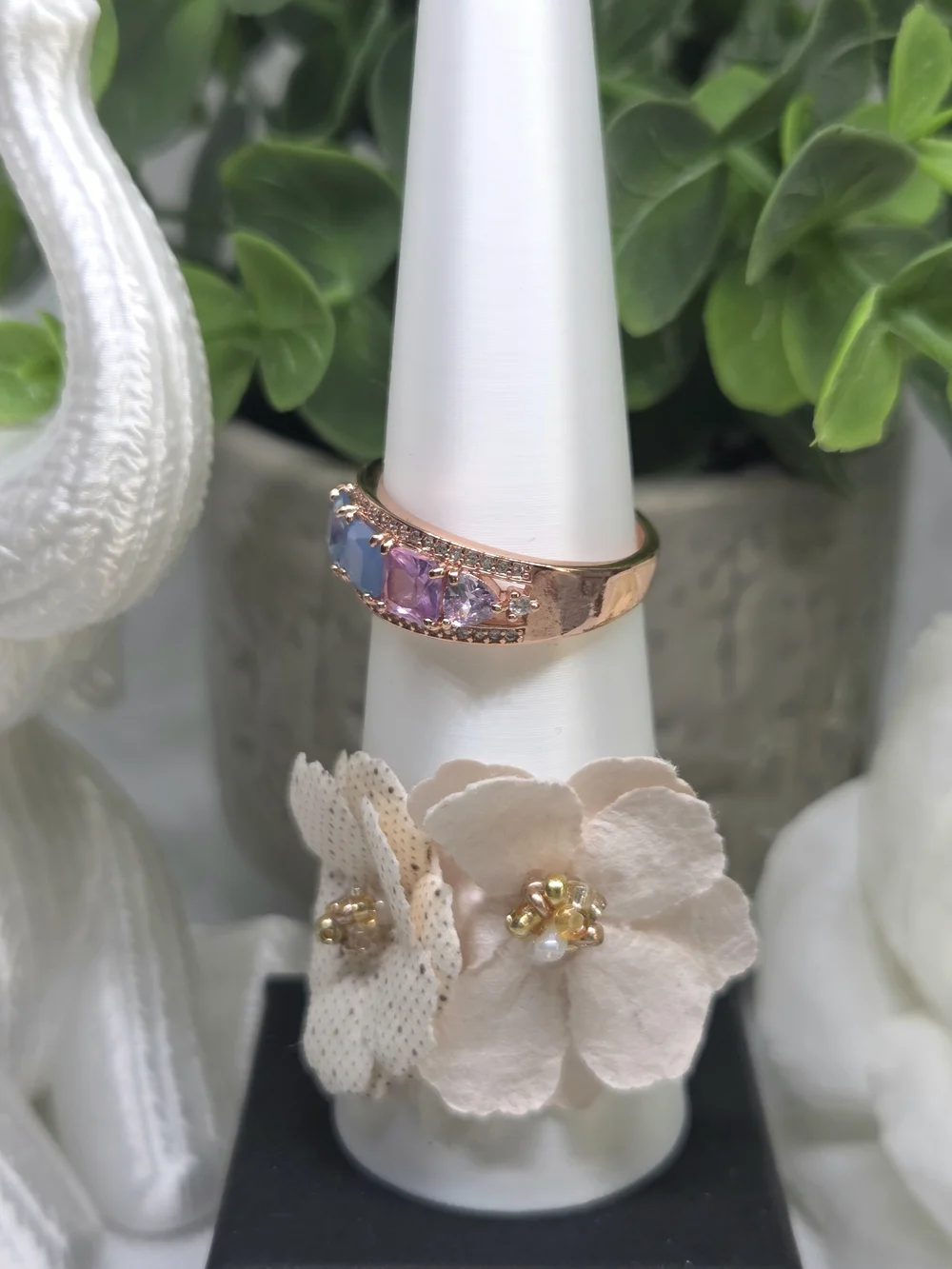 BP Rose Gold Band with Blue and Pink Square Gemstones